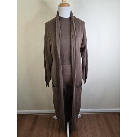 EXPRESS Mocha Brown Knit Duster Sweater Cardigan Skirt, and Tank Wool Small 3 Pc - Picture 2 of 16